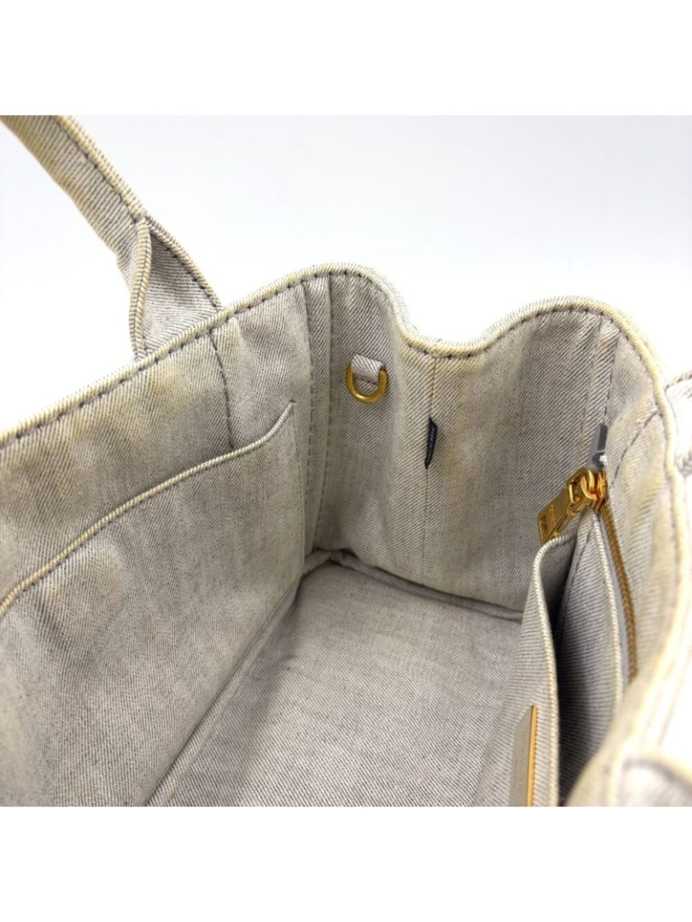 Prada Canapa Denim Gray Tote Gold - Picture 7 of 15